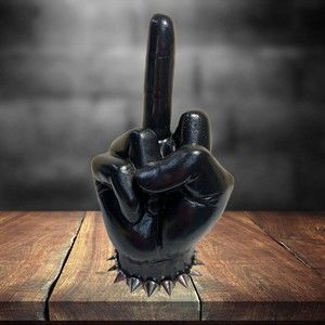 Life Size Middle Finger Statue - BLACK with SPIKED Wrist - Punk Rock